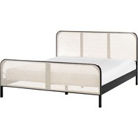 Beliani - Bett Schwarz aus Kiefernholz mit Wiener Geflecht 180 x 200 cm Lattenrost Hohes Kopfteil Modernes Design Schlafzimmer Beliani - Bett Schwarz aus Kiefernholz mit Wiener Geflecht 180 x 200 cm Lattenrost Hohes Kopfteil Modernes Design Schlafzimmer von BELIANI