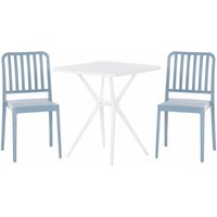 Bistroset Blau und Weiß aus Kunststoff Tisch Quadratisch mit 2 Stühlen Stapelbar Praktisch Klein Outdoor Terrasse Balkon Garten Möbel - Weiß von BELIANI