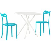 Bistroset Weiß / Blau aus Kunststoff Tisch Quadratisch mit 2 Stühlen Stapelbar Praktisch Klein Outdoor Terrasse Balkon Garten Möbel - Weiß von BELIANI