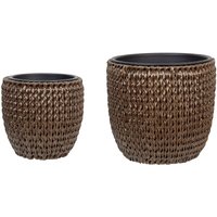 Blumentopf 2er Set Dunkelbraun Rattan mit Innentopf Rund Bauchig Geflochten Verschiedene Größen 34 cm und 42 cm Hoch Modern Outdoor & Indoor - Braun von BELIANI