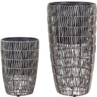 Blumentopf 2er Set Braun Rattan mit Innentopf Rund Bauchig Geflochten Verschiedene Größen 40 cm und 66 cm Hoch Modern Outdoor & Indoor - Braun von BELIANI