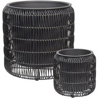 Beliani - Blumentopf 2er Set Schwarz Rattan mit Innentopf Rund Zylindrisch Geflochten Verschiedene Größen 29 cm & 46 cm Hoch Modern Outdoor & Indoor von BELIANI
