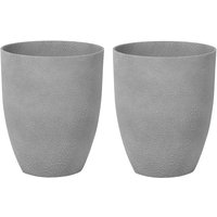 Blumentopf 2er Set Grau Steingemisch Kunstharz und Glasfaser Rund 35 x 35 x 42 cm Modern Garten Terrasse Balkon Ausstattung Accessoires - Grau von BELIANI