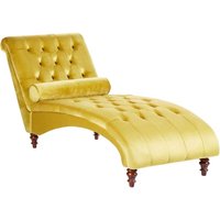 Beliani - Chaiselongue Universal Gelb Samtstoff Holzfüße Mit Zierkissen von BELIANI