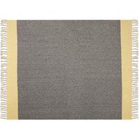 Beliani - Kuscheldecke Grau und Senfgelb Baumwolle 125 x 150 cm Modern mit Fransen Handgewebt Schlafzimmer Wohnzimmer Überwurf Wohndecke von BELIANI
