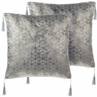 Beliani - Dekokissen Silber 2er Set Polsterbezug 45 x 45 cm Netzmuster Mit Fransen Wohnzimmer Salon Schlafzimmer Beliani - Dekokissen Silber 2er Set Polsterbezug 45 x 45 cm Netzmuster Mit Fransen Wohnzimmer Salon Schlafzimmer von BELIANI