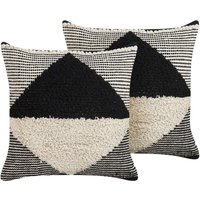 Beliani - Dekokissen 2er Set Beige/Schwarz 50x50 cm Quadratisch mit Reißverschluss Geometrisches Muster Strukturiert Handgewebt Zierkissen Boho Stil Beliani - Dekokissen 2er Set Beige/Schwarz 50x50 cm Quadratisch mit Reißverschluss Geometrisches Muster Strukturiert Handgewebt Zierkissen Boho Stil von BELIANI