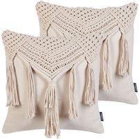 Beliani - Dekokissen 2er Set Beige aus Baumwolle 45 x 45 cm Makramee Design mit Fransen Boho Stil Modern für Wohnzimmer Schlafzimmer Sofa Sessel Bett von BELIANI