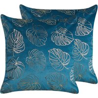 Beliani - Dekokissen 2er Set Blau Samtstoffbezug mit Polyester-Füllung 45x45 cm Pflanzenmotiv Gold Deliciosa -Blatt Accessories Wohn- u. Schlafzimmer Beliani - Dekokissen 2er Set Blau Samtstoffbezug mit Polyester-Füllung 45x45 cm Pflanzenmotiv Gold Deliciosa -Blatt Accessories Wohn- u. Schlafzimmer von BELIANI