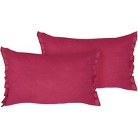 Dekokissen 2er Set Burgunderrot Leinen Rechteckig 30x45 cm mit Rüschen und Schleifen Einfarbig Modern Schlafzimmer Wohnzimmer Sofakissen von BELIANI