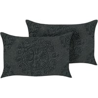 Beliani - Dekokissen 2er Set Dunkelgrau Baumwolle Rechteckig 50 x 30 cm Boho-Stil Wohnzimmer Salon Schlafzimmer Beliani - Dekokissen 2er Set Dunkelgrau Baumwolle Rechteckig 50 x 30 cm Boho-Stil Wohnzimmer Salon Schlafzimmer von BELIANI