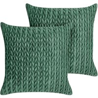 Beliani - Dekokissen 2er Set Grün Stoffbezug 45 x 45 cm mit Füllung Reißverschluss Strukturiert Zopfmuster Modern Wohnzimmer Schlafzimmer Sofakissen Beliani - Dekokissen 2er Set Grün Stoffbezug 45 x 45 cm mit Füllung Reißverschluss Strukturiert Zopfmuster Modern Wohnzimmer Schlafzimmer Sofakissen von BELIANI