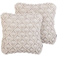 Beliani - Dekokissen 2er Set Hellbeige Baumwolle Quadratisch 45 x 45 cm Strickmuster Makramee Boho-Stil Wohnzimmer Schlafzimmer Sofakissen Zierkissen Beliani - Dekokissen 2er Set Hellbeige Baumwolle Quadratisch 45 x 45 cm Strickmuster Makramee Boho-Stil Wohnzimmer Schlafzimmer Sofakissen Zierkissen von BELIANI