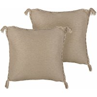 Dekokissen 2er Set Beige aus Jute Baumwolle 45 x 45 cm Quadratisch mit Quasten Deko Dekoration Wohnaccessoires für Wohnzimmer Schlafzimmer - Beige von BELIANI