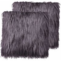 Dekokissen 2er Set Dunkelgrau aus Kunstfell 45 x 45 cm Quadratisch Flauschig Weich Deko Dekoration Wohnaccessoires für Wohnzimmer Schlafzimmer von BELIANI