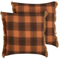 Beliani - Dekokissen 2er Set Orange und Schwarz Stoff 45 x 45 cm Bezug mit Füllung Fransen Schottenkaro Kariert Retro-Design Wohnzimmer Schlafzimmer Beliani - Dekokissen 2er Set Orange und Schwarz Stoff 45 x 45 cm Bezug mit Füllung Fransen Schottenkaro Kariert Retro-Design Wohnzimmer Schlafzimmer von BELIANI