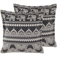 Beliani - Dekokissen 2er Set Schwarz / Weiß Baumwolle mit Polyester-Füllung 45x45 cm orientalisch Elefantenmotiv Accessories Wohn- u. Schlafzimmer Beliani - Dekokissen 2er Set Schwarz / Weiß Baumwolle mit Polyester-Füllung 45x45 cm orientalisch Elefantenmotiv Accessories Wohn- u. Schlafzimmer von BELIANI