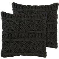 Beliani - Dekokissen 2er Set Schwarz Baumwolle 45 x 45 cm Strickmuster Boho-Stil Wohnzimmer Salon Schlafzimmer Beliani - Dekokissen 2er Set Schwarz Baumwolle 45 x 45 cm Strickmuster Boho-Stil Wohnzimmer Salon Schlafzimmer von BELIANI