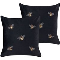 Beliani - Dekokissen 2er Set Schwarz Samtstoff 45 x 45 cm Quadratisch mit Stickerei Bienenmotiv Reißverschluss Modern Glam Wohnzimmer Schlafzimmer Beliani - Dekokissen 2er Set Schwarz Samtstoff 45 x 45 cm Quadratisch mit Stickerei Bienenmotiv Reißverschluss Modern Glam Wohnzimmer Schlafzimmer von BELIANI