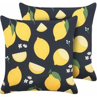 Dekokissen 2er Set Schwarz und Gelb Stoffbezug mit Füllung Zitronenmuster 45 x 45 cm Modern Sofakissen Wohnzimmer Salon Schlafzimmer von BELIANI