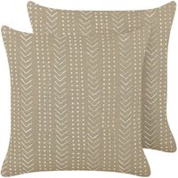 Beliani - Dekokissen 2er Set Taupe Baumwolle 45 x 45 cm Bezug mit Füllung Reißverschluss Geometrisches Muster Boho Modern Wohnzimmer Schlafzimmer Deko von BELIANI