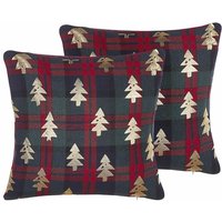 Beliani - Dekokissen Rot Grün kariert Polyester 2er Set 45 x 45 cm Tannenmotiv Weihnachten Christmas - Rot von BELIANI