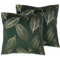 Dekokissen im 2er Set Grün Polsterbezug Samt Struktur 45 x 45 cm Blätter Wohnzimmer Salon Schlafzimmer von BELIANI