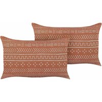 Beliani - Dekokissen 2er Set Orange Baumwolle Bezug mit Füllung Geometrisches Muster 45 x 45 cm Boho Rustikal Sofakissen Wohnzimmer Salon Schlafzimmer Beliani - Dekokissen 2er Set Orange Baumwolle Bezug mit Füllung Geometrisches Muster 45 x 45 cm Boho Rustikal Sofakissen Wohnzimmer Salon Schlafzimmer von BELIANI