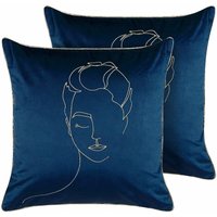 Dekokissen 2er Set Dunkelblau u. Gold Samtstoff mit Füllung 45x45 cm Gesicht Silhouette Feminin Wohnaccessories Wohnzimmer Schlafzimmer Flur von BELIANI