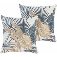 Beliani - Dekokissen 2er Set Mehrfarbig Stoffbezug mit Polyester-Füllung Palmenmotiv 45x45 cm Accessories Wohn- u. Schlafzimmer Flur Diele von BELIANI