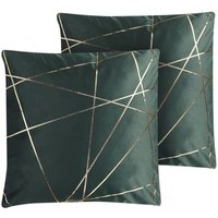 Beliani - Dekokissen 2er Set Grün Polyester-Füllung Abnehmbarer Bezug Samtstoff 45x45 cm Geometrisches Muster in Gold Accessories Wohn- u. von BELIANI