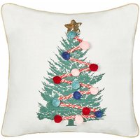 Beliani - Dekokissen Weiß Baumwollbezug mit Füllung Biese Quadratisch 45x45 cm Weihnachtsmotiv Tannenbaum Reißverschluss Wohnzimmer Schlafzimmer von BELIANI