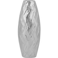 Beliani - Dekovase Silber 12 x 33 cm Steinzeug Wohnartikel Oval Form Modern - Silber von BELIANI