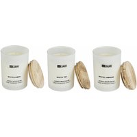 Beliani - Duftkerze 3er Set Weiß Sojawachs mit Baumwolldocht im Glas mit Deckel Duftnote: Weißer Bernstein Weißer Tee Weißer Jasmin Geschenkset von BELIANI