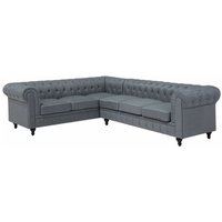 Ecksofa Hellgrau Polsterbezug L-Förmig Rechtsseitig Chesterfield Stil Glamourös Wohnzimmer - Dunkler Holzfarbton von BELIANI