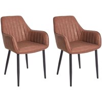 Esszimmerstuhl 2er Set Braun Samtstoff mit Schwarzen Metallbeinen Armlehnen Retro Design Polsterstuhl Wohnzimmer Esszimmer Ausstattung von BELIANI