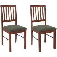 Esszimmerstuhl 2er Set Dunkelbraun u. Dunkelgrün Gummibaumholz mit Sitzpolster Streben Hohe Rückenlehne ohne Armlehnen Klassisch Holzstuhl von BELIANI