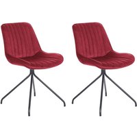 Esszimmerstuhl 2er Set Dunkelrot Samt mit Schwarzen Metallbeinen Glamourös Retro Wohnzimmer Essbereich Flur Diele Möbel Ausstattung Sitzmöbel von BELIANI