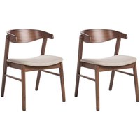 Esszimmerstuhl 2er-Set Dunkles Holz und beigefarbener Polyester-Stoff Gummibeine im traditionellen Retro-Stil von BELIANI