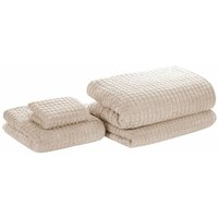 Badehandtuch 4er Set Beige Baumwolle 30x50 cm / 50x100 cm / 70x140 cm / 100x150 cm Frottee Handtücher in verschiedenen Größen - Beige von BELIANI