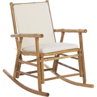 Schaukelstuhl Hellbraun Bambusholz mit Armlehnen Holzkufen Auflage Cremeweiß Boho Rustikal für Esszimmer Wohnzimmer Jugendzimmer Garten Outdoor von BELIANI