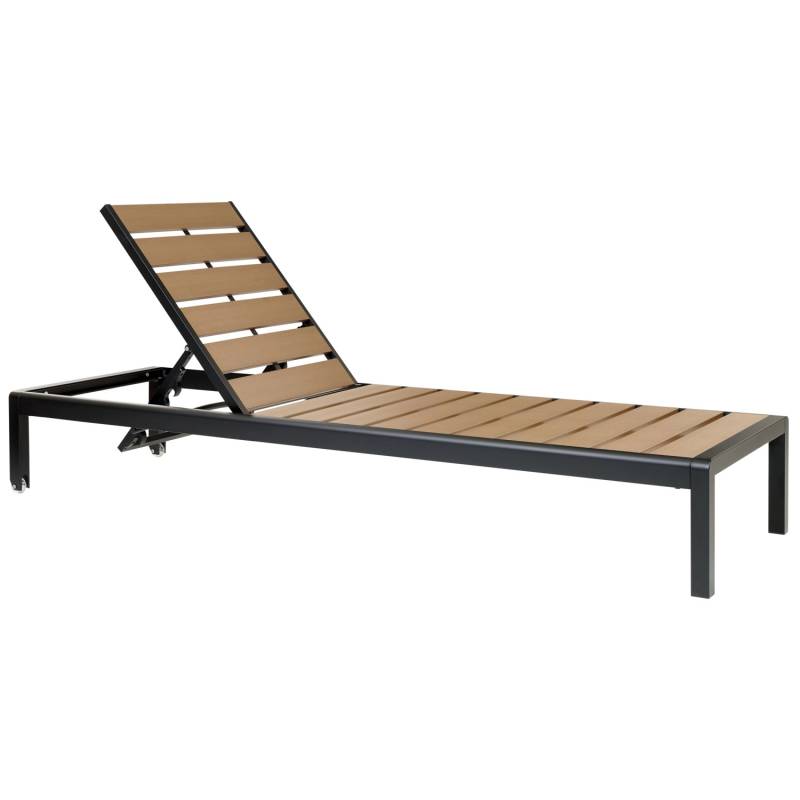 Beliani Gartenliege Heller Holzfarbton Schwarz 198x64x29 von BELIANI