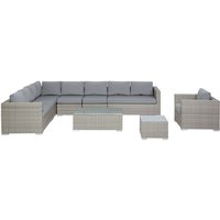 Beliani - Gartenmöbel Set Hellgrau Rattan u. Aluminium Modular mit 2 Couchtischen Mehrere Kissen Grau 8-Sitzer Lounge Set Terrasse Outdoor Modern Beliani - Gartenmöbel Set Hellgrau Rattan u. Aluminium Modular mit 2 Couchtischen Mehrere Kissen Grau 8-Sitzer Lounge Set Terrasse Outdoor Modern von BELIANI