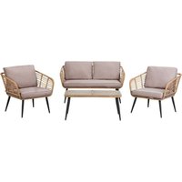 Gartenmöbel Set Natürlich Rattan Stahlgestell in Schwarz rechteckiger Tisch Sicherheitsglas Auflagen Hellgrau 4-Sitzer Terrasse Outdoor Modern von BELIANI