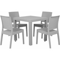 Gartenmöbel 4er Set Hellgrau Tisch mit quadratischer Form 80 x 80 cm in Rattanoptik Modern - Grau von BELIANI