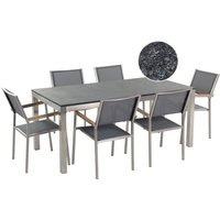 Gartenmöbel Set Schwarz Granit Edelstahl Tisch 180 cm Geflammt 6 Stühle Terrasse Outdoor Modern - Silber von BELIANI