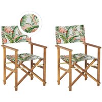 Gartenstühle 2er Set Helles Akazienholz mit 4 Wechselbaren Stoffbezügen Grau / Bunt Flamingomuster Zusammenklappbar Outdoor Gartenzubehör - Weiß von BELIANI