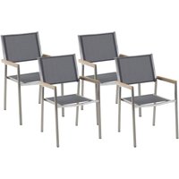 Gartenstühle 4er Set Silber Textilbespannung Grau mit Armlehnen aus Polyester Edelstahl Kunstholz Terrasse Outdoor Modernes Design - Silber von BELIANI