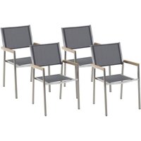 Gartenstühle 4er Set Silber Textilbespannung Grau mit Armlehnen aus Polyester Edelstahl Kunstholz Terrasse Outdoor Modernes Design von BELIANI