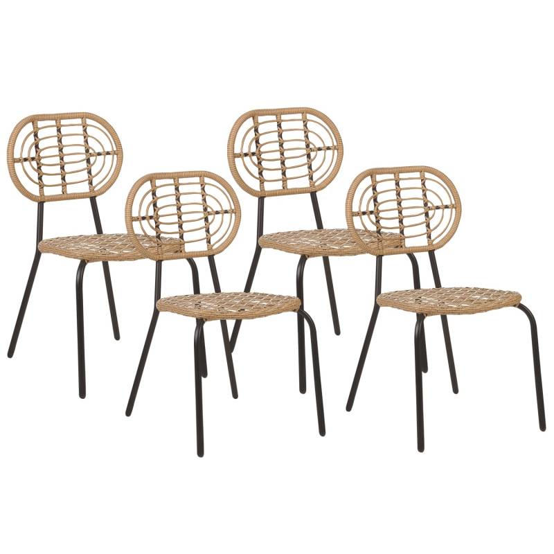 Beliani Gartenstuhl Naturfarben Beige Schwarz 57x48x86 von BELIANI